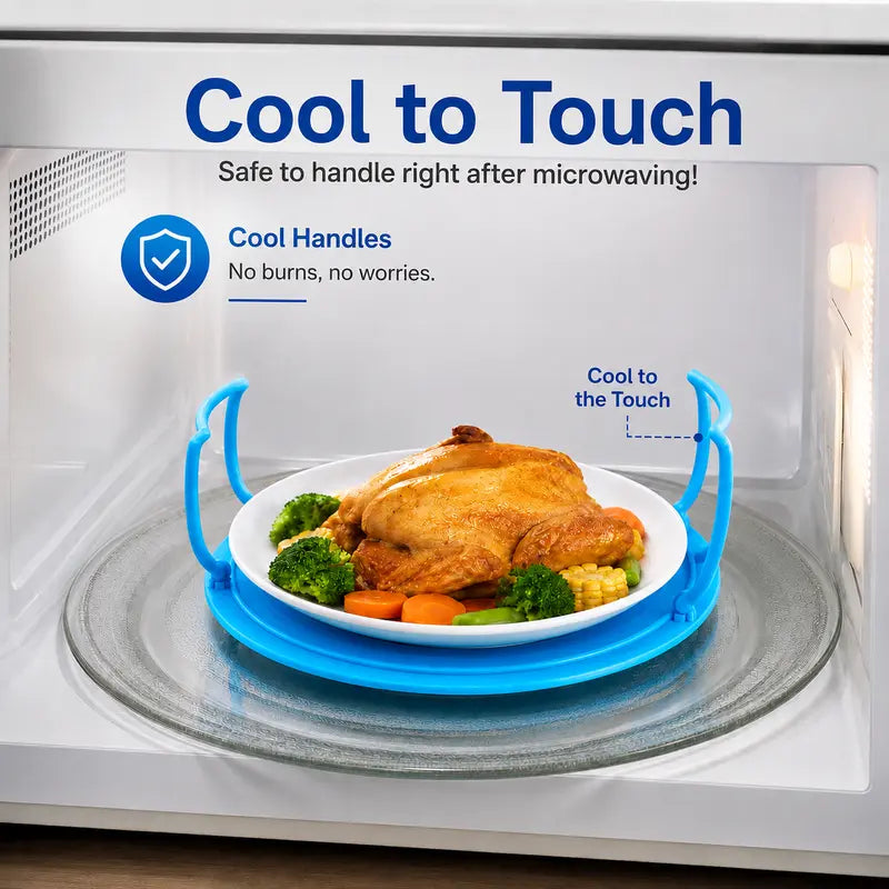 Microwave Steamer Rack, Foldable Microwave Plate Stacker with Cool-Touch Handles, Space-Saving Food Heating Tray Stand, Reusable Kitchen Organizer for Plates & Bowls