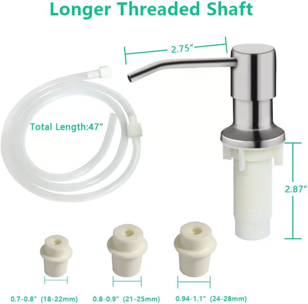 Dish Soap Dispenser for Kitchen Sink (Brushed Nickel), Countertop Sink Soap Dispenser Water Pump with 47” No-Spill Extension Tube Kit Design for Kitchen Bathroom, No More Refills
