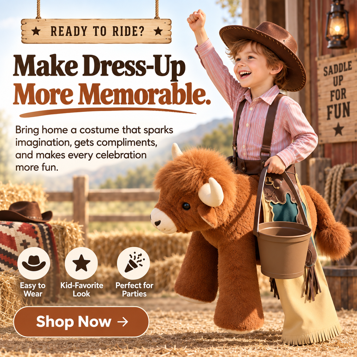 🤠 Wild West Rider™ Kids Cowboy Ride-On Costume