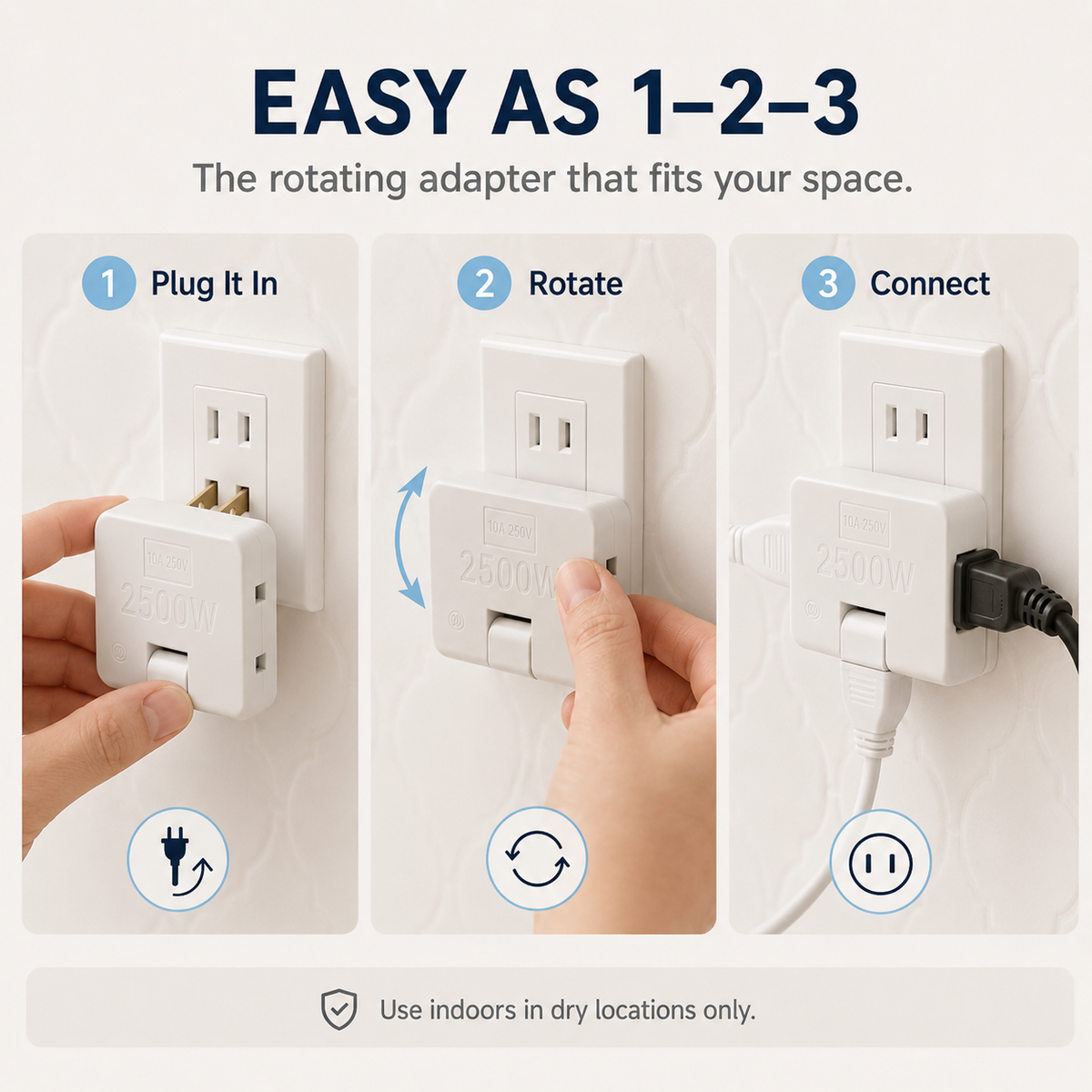 π Rotating 3-Outlet Flat Plug Adapter β Save Space & Reduce Cord Bending