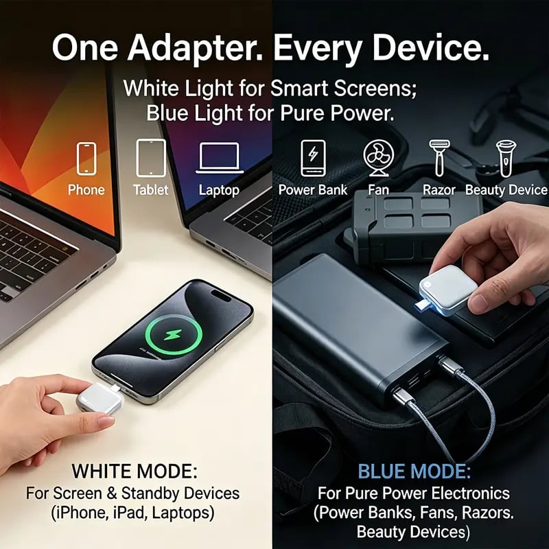140W charging adapter connected to multiple USB-C devices