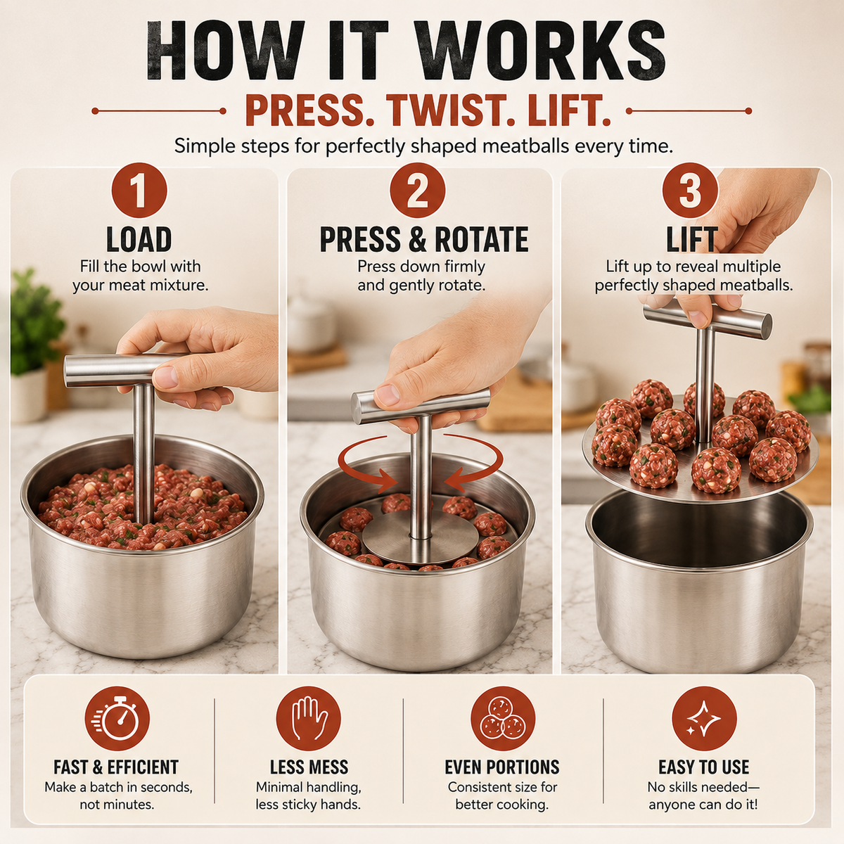 🥩 Stainless Steel Meatball Maker – Stop Rolling Meatballs One by One