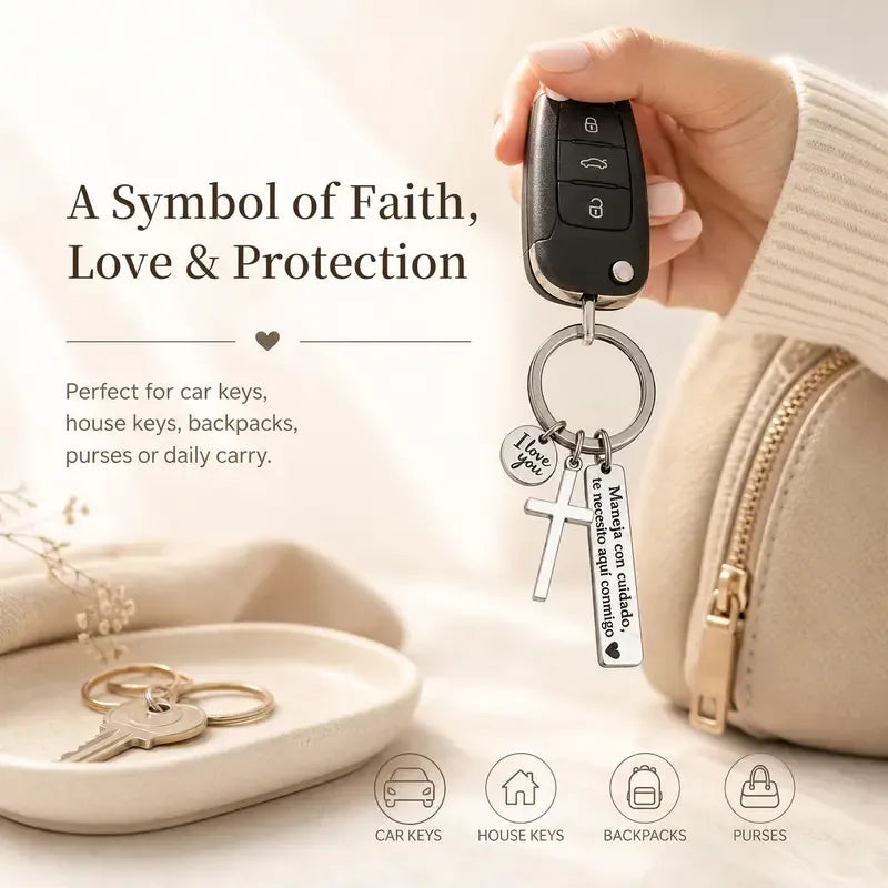 Cross keychain used with car keys house keys backpack and purse