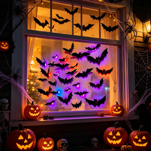 72 Pack Remote Control Light-Up 3D Halloween Bat Wall Decor – Flashing Bat Stickers for Indoor Party, Bedroom, Bathroom Mirror, Garage & Door Decorations