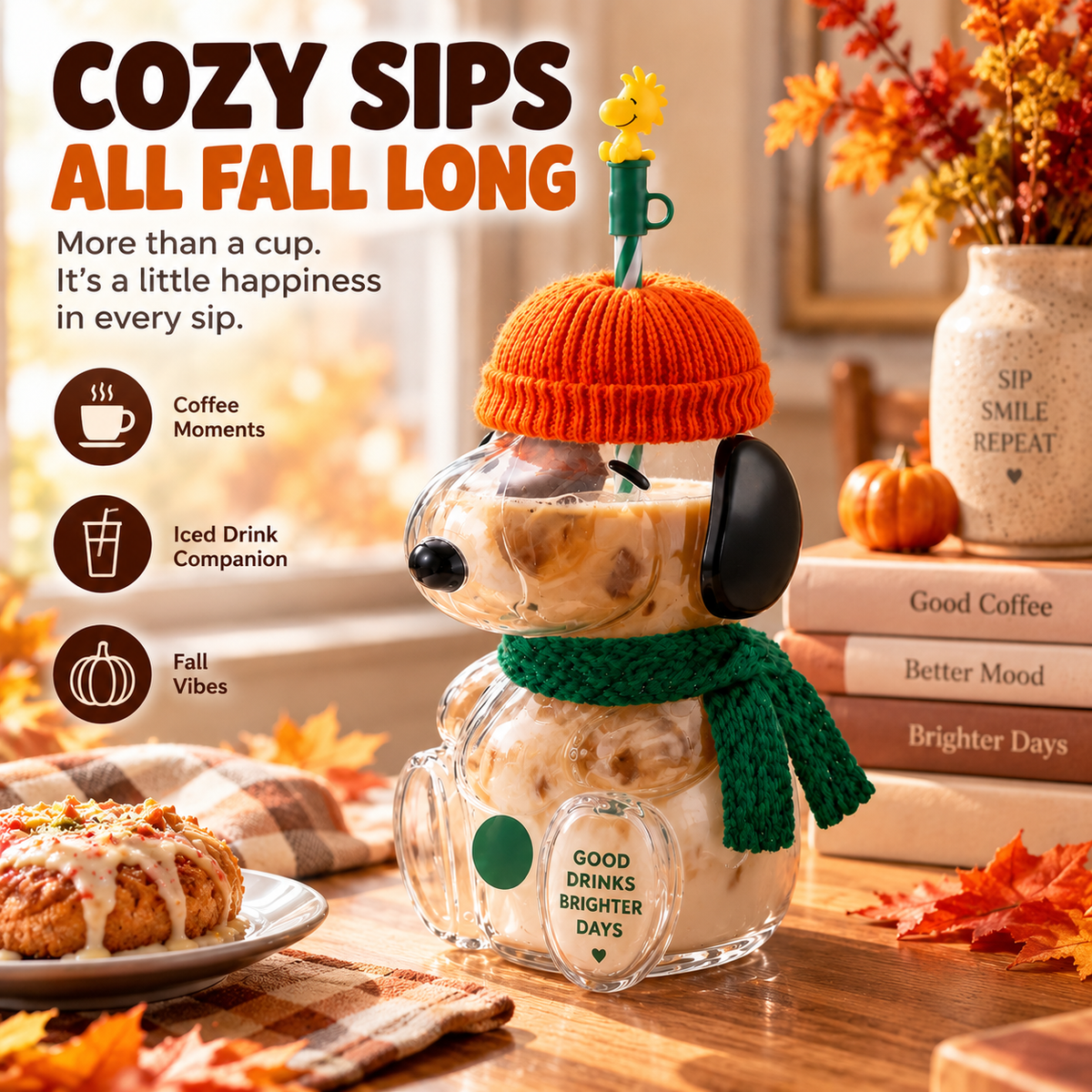 Sip Cute, Stay Cozy 🍂 | 3D Character Glass Tumbler for Iced Coffee, Matcha & More