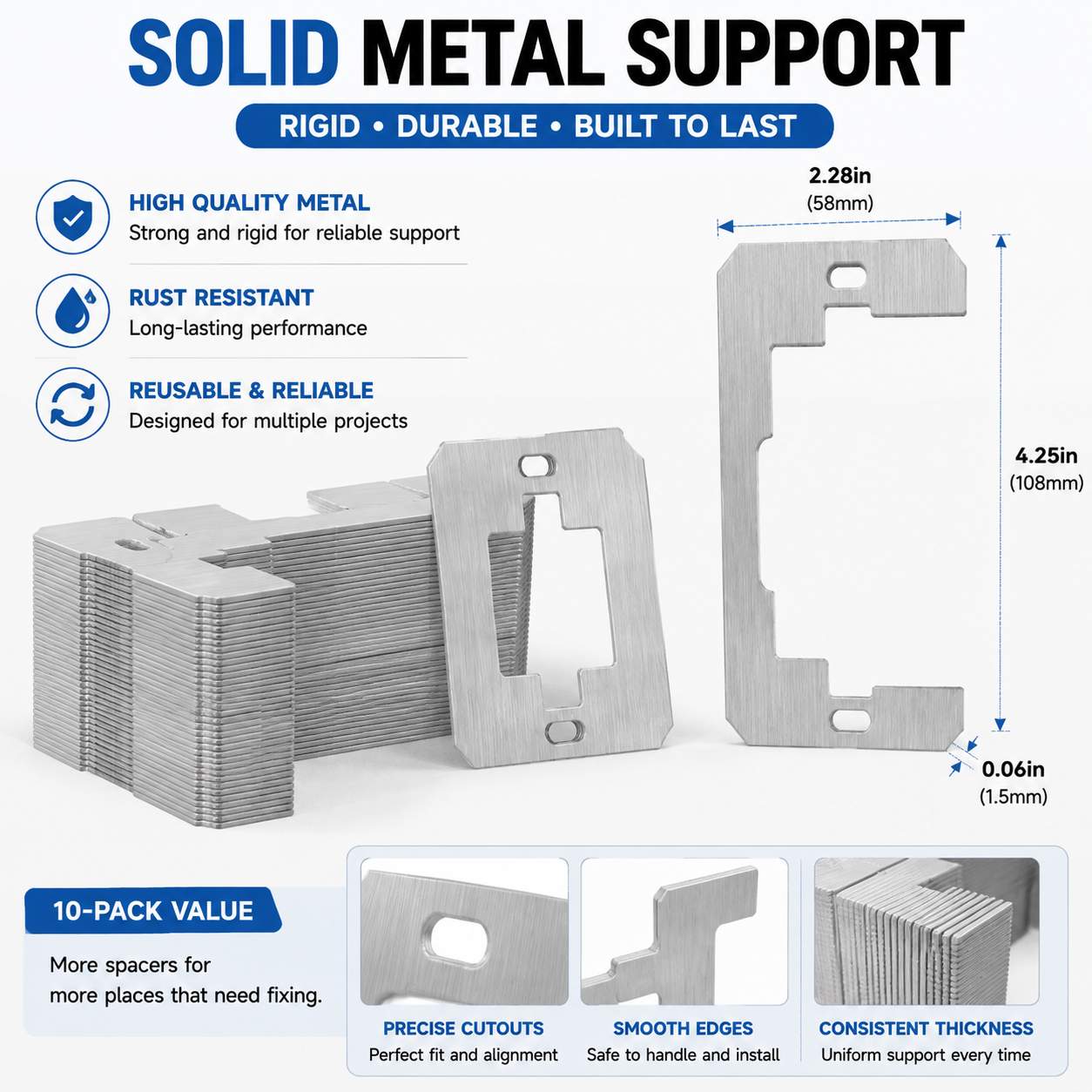 Solid metal outlet spacer dimensions