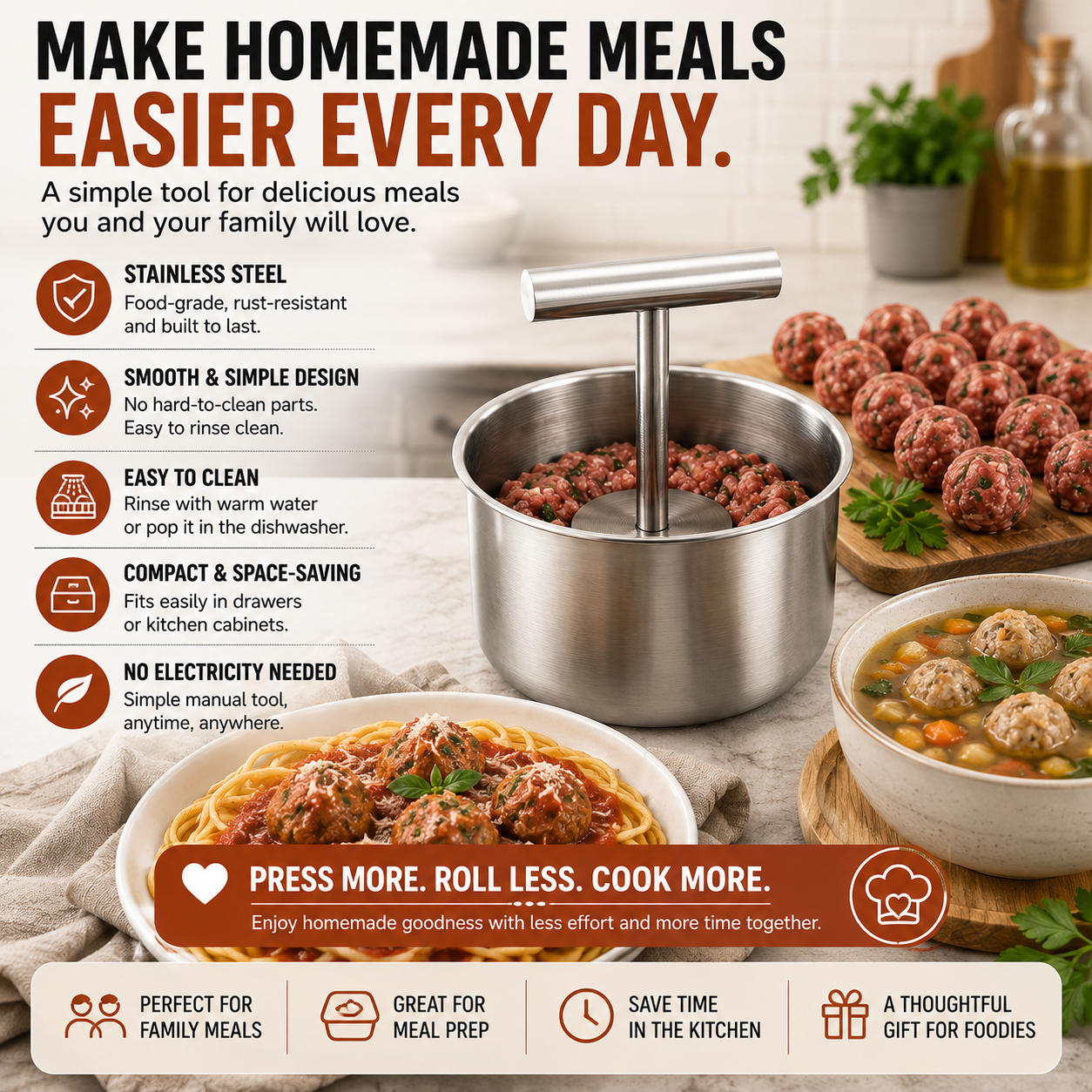 🥩 Stainless Steel Meatball Maker – Stop Rolling Meatballs One by One