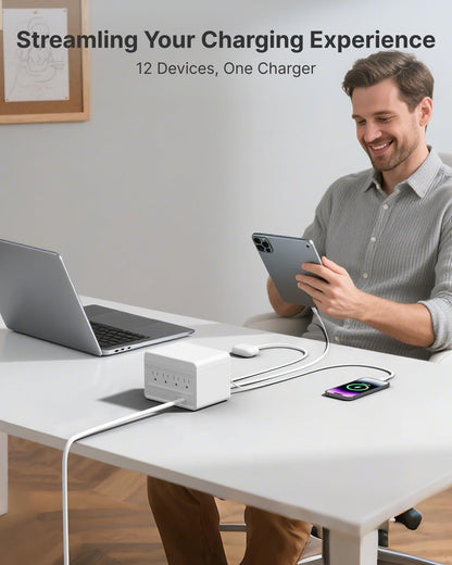 12-in-1 Desktop Charging Station, 160W USB Retractable GaN Charger
