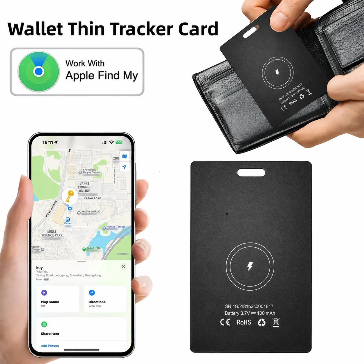 Ultra‑Slim Wallet Tracker Card｜Works with Apple Find My 📇