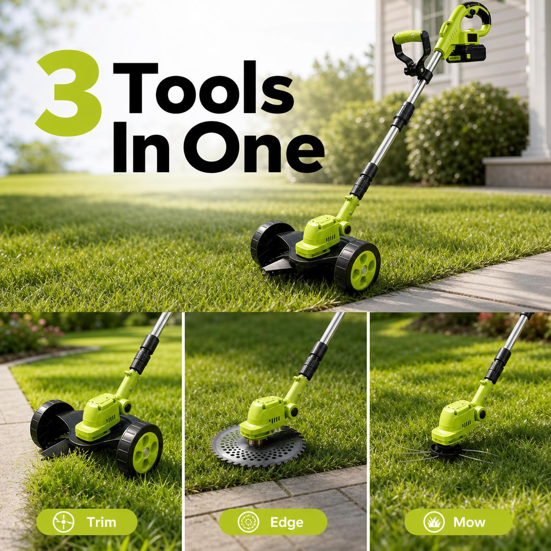🔥2026 Hot Sale 21V Cordless 3-in-1 Grass Trimmer, Edger & Mini Mower