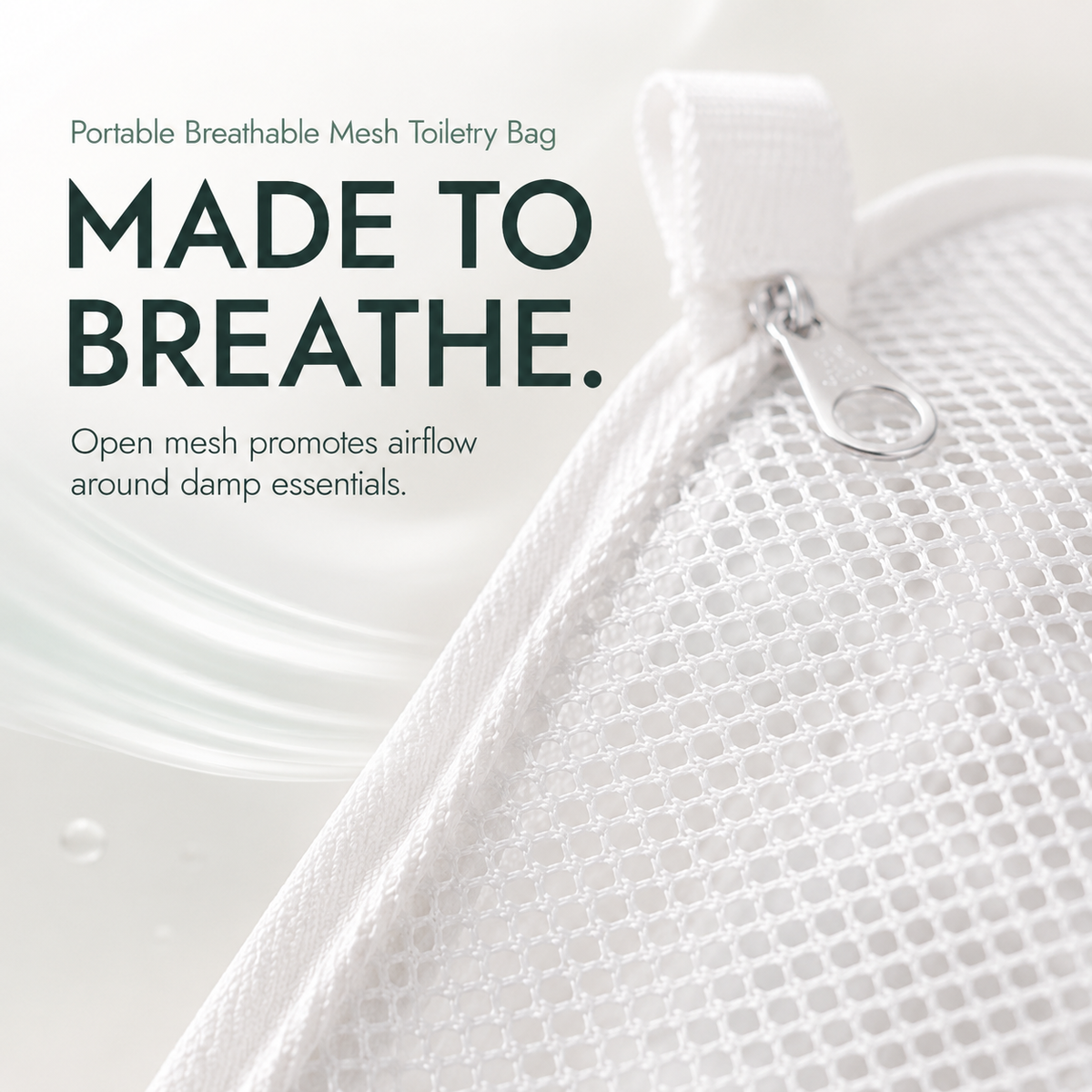 Close-up of breathable mesh material and zipper detail