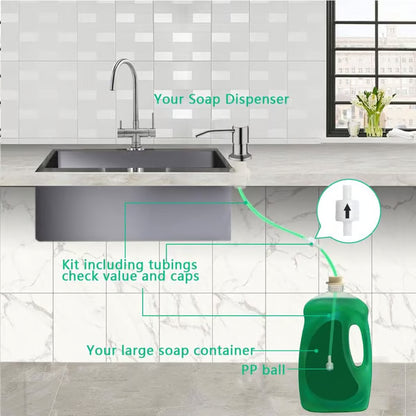 Dish Soap Dispenser for Kitchen Sink (Brushed Nickel), Countertop Sink Soap Dispenser Water Pump with 47” No-Spill Extension Tube Kit Design for Kitchen Bathroom, No More Refills