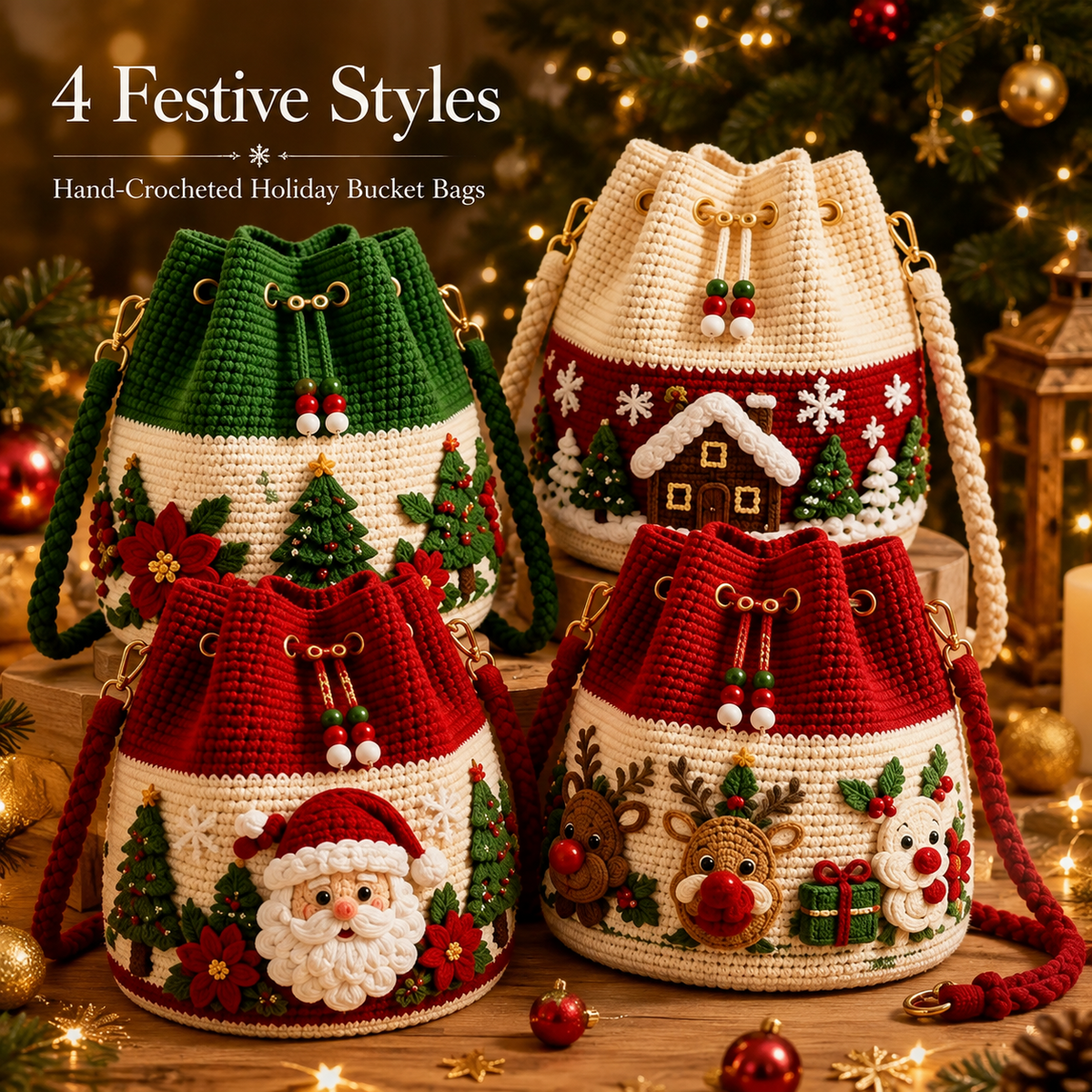 Christmas crochet bucket crossbody bag collection