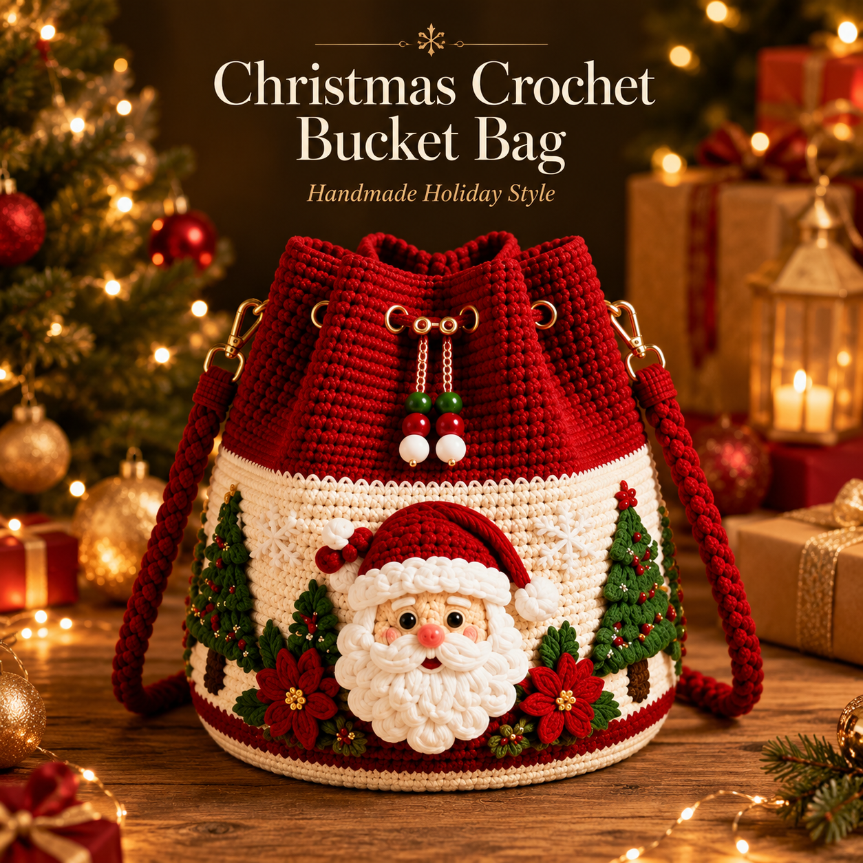 Santa Christmas crochet bucket crossbody bag