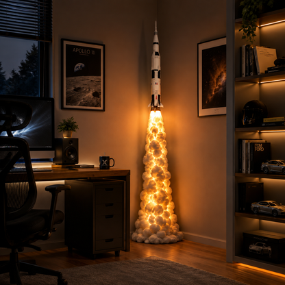 🚀 Saturn V Rocket Launch Cloud Floor Lamp | Space Ambient Decor Light