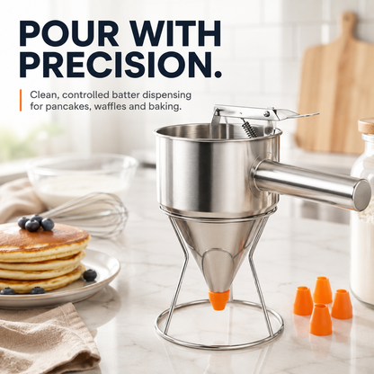 20OZ/40OZ Stainless Steel Pancake Batter Dispenser - Kitchen Metal Utensils with Silicone Leak-Proof Nozzle, Squeeze Handle, Stand & Precise Control for Pancakes, Waffles, Cupcakes