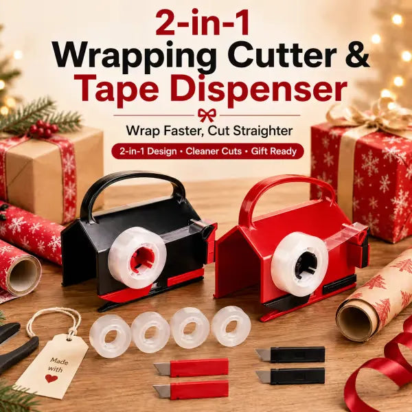 2-in-1 Wrapping Paper Cutter & Tape Dispenser - Faster Gift Wrapping Tool