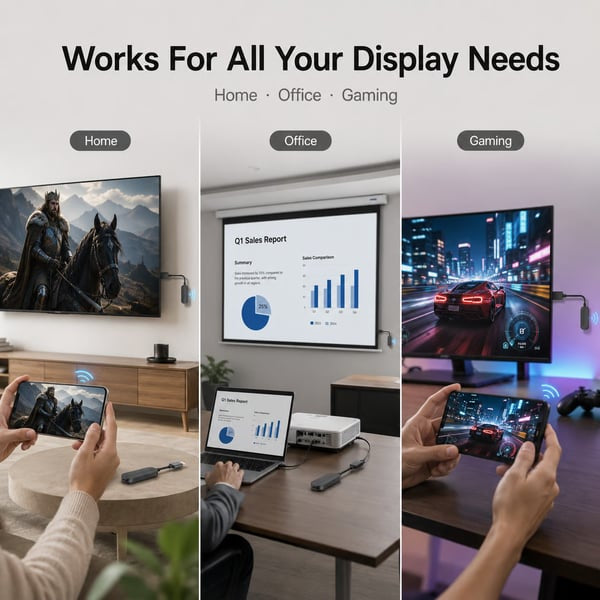 Wireless display adapter used for home office and gaming
