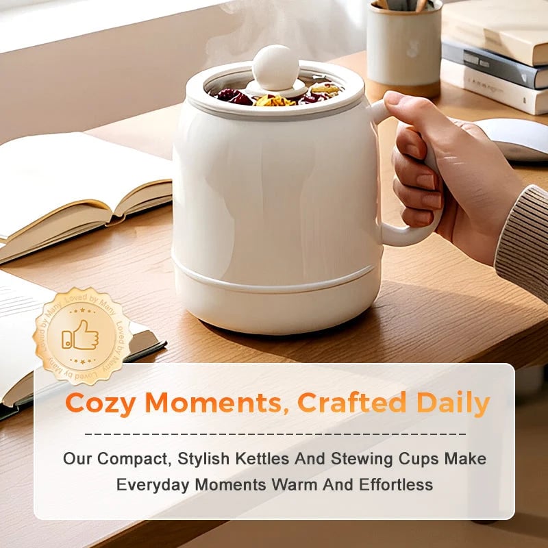 Portable electric stewing cup on office desk