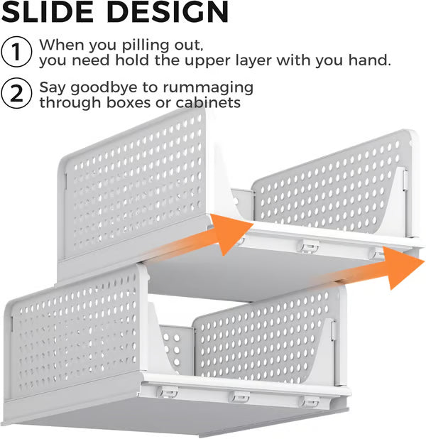 Pinkpum 4 Pack Stackable Plastic Storage Closet Organizers and Storage Bins Drawer Shelf Storage Container for Wardrobe Cupboard Kitchen Bathroom Office White