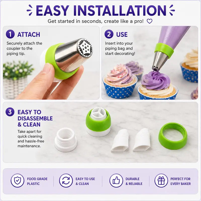 117 Pcs Russian Piping Tips Set, 12 Flower Frosting Nozzles Icing Tips for Cake Decorating Tips Kit, Baking Supplies for Cookie Cupcake, 2 Leaf Piping Tips 2 Couplers 100 Pastry Baking Bags and 1 reusable silicone bag