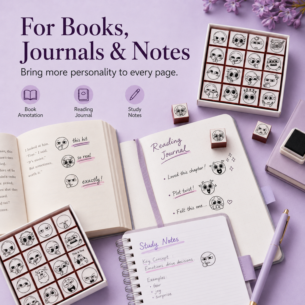 Reaction stamps used for books journals and study notes