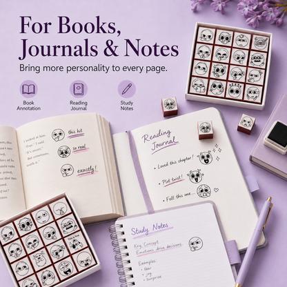 📚 BookMood™ Reaction Stamp Set – Cute Annotation Stamps for Readers & Journaling