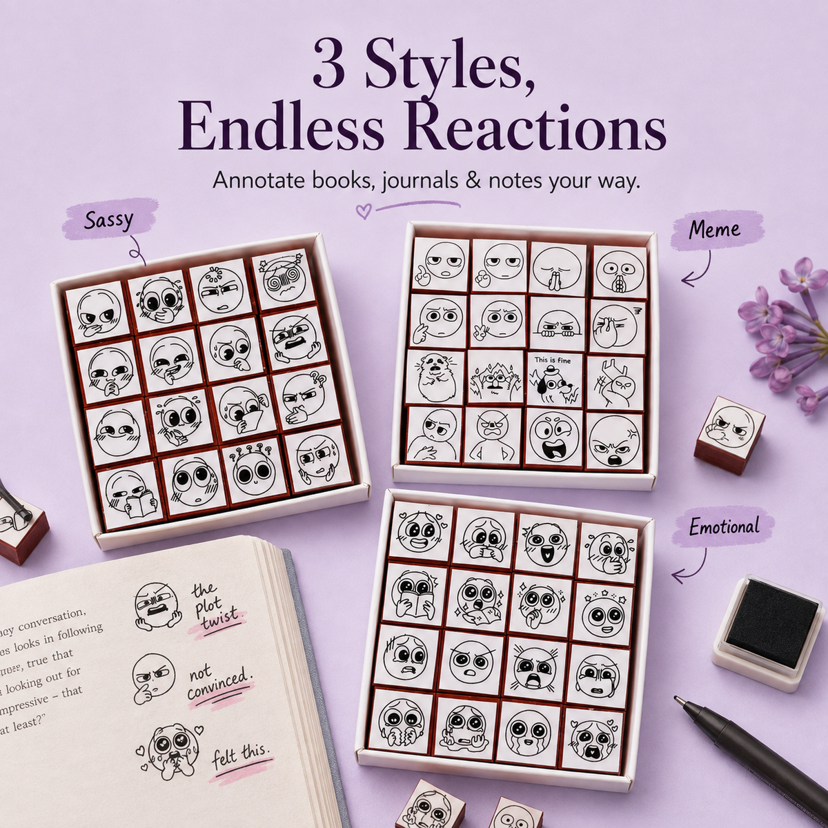 📚 BookMood™ Reaction Stamp Set – Cute Annotation Stamps for Readers & Journaling