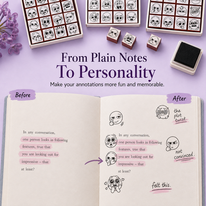 📚 BookMood™ Reaction Stamp Set – Cute Annotation Stamps for Readers & Journaling