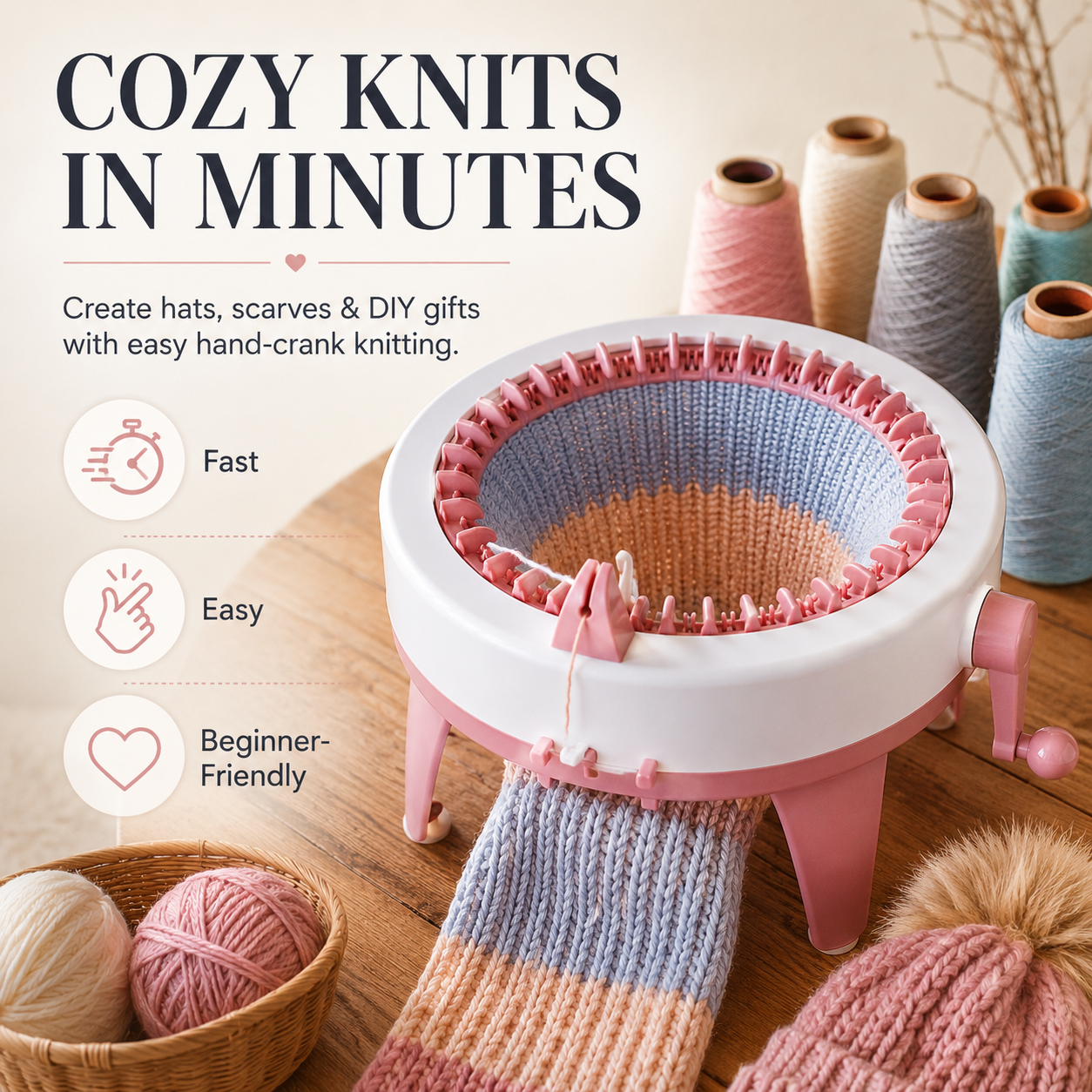 🧶 Hand-Crank Circular Knitting Machine – Easy DIY Knitting Loom for Hats, Scarves & Handmade Gifts