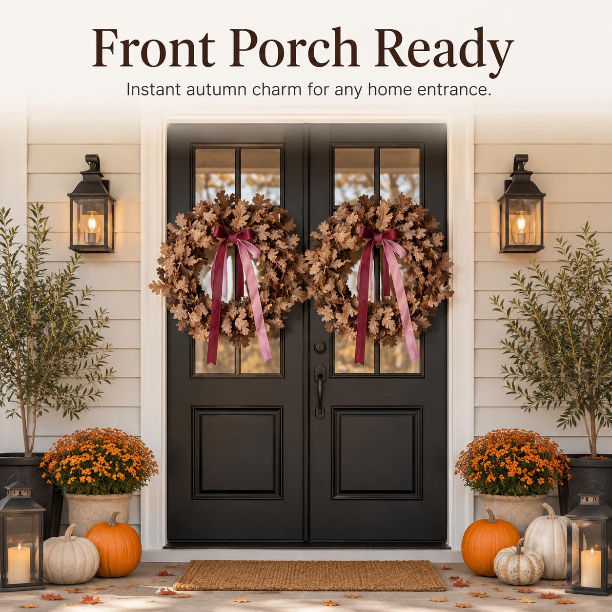 🍂 Set of 2 Autumn Leaf Wreaths With Ribbon – Fall Door Decor for Porch, Entryway & Home
