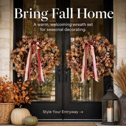 🍂 Set of 2 Autumn Leaf Wreaths With Ribbon – Fall Door Decor for Porch, Entryway & Home