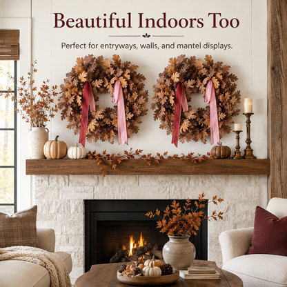 🍂 Set of 2 Autumn Leaf Wreaths With Ribbon – Fall Door Decor for Porch, Entryway & Home