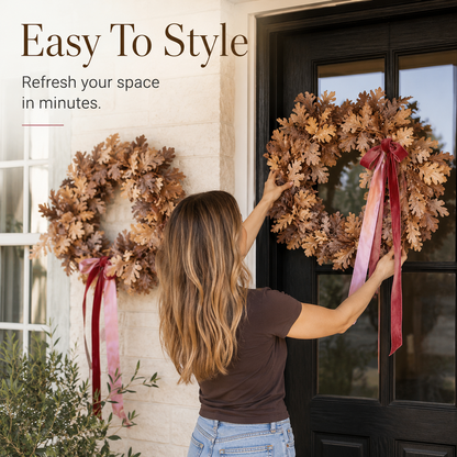🍂 Set of 2 Autumn Leaf Wreaths With Ribbon – Fall Door Decor for Porch, Entryway & Home