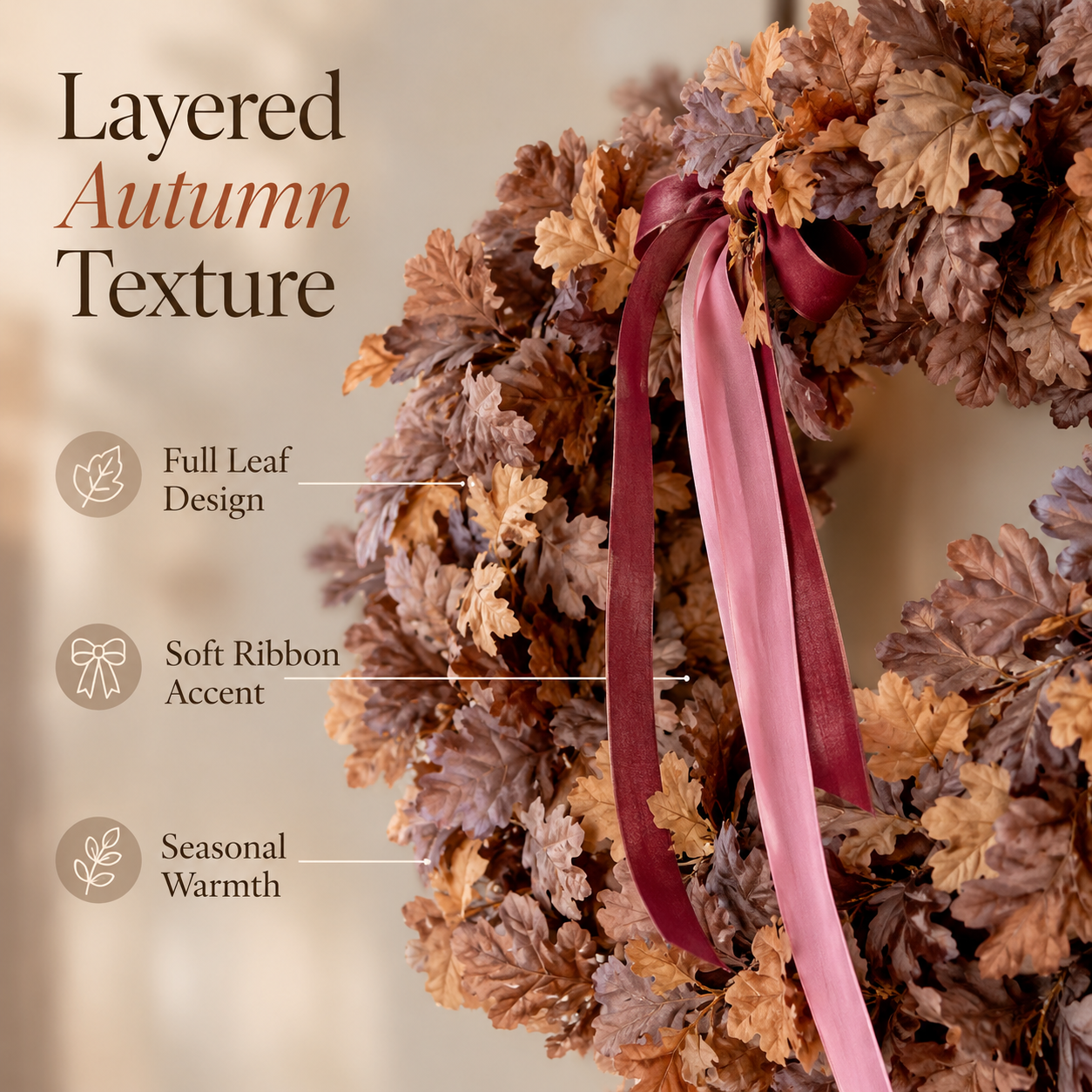 🍂 Set of 2 Autumn Leaf Wreaths With Ribbon – Fall Door Decor for Porch, Entryway & Home