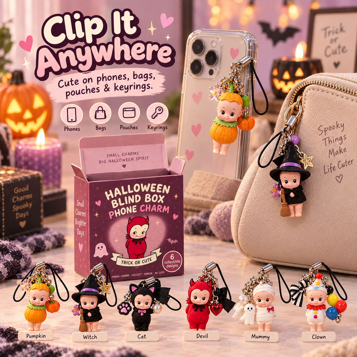 Halloween Blind Box Phone Charm – 1 of 6 Spooky Surprise Designs