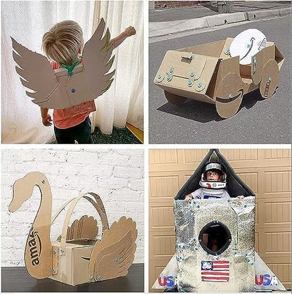 126 Piece Cardboard Construction Toolbox for 1-5 Makers | STEM and STEAM Educational Toys for Kids | at Home Play + Classroom Learning | Reusable Tools for Boys and Girls Age 5+