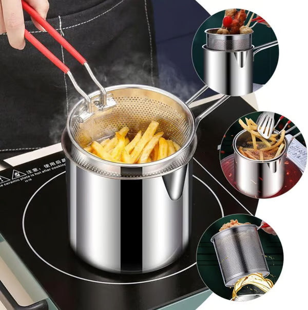 UPKOCH 1 Set Stainless Steel Stock Fry Pot with Strainer Basket,Fry Pot with Basket and Lid for Frying Shrimp Chicken Fries