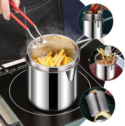 UPKOCH 1 Set Stainless Steel Stock Fry Pot with Strainer Basket,Fry Pot with Basket and Lid for Frying Shrimp Chicken Fries