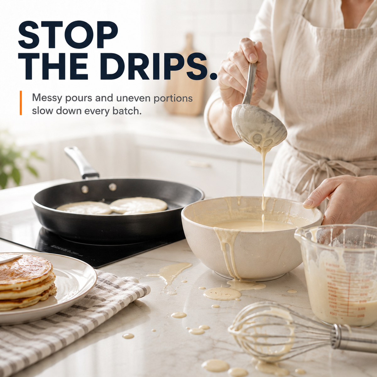 20OZ/40OZ Stainless Steel Pancake Batter Dispenser - Kitchen Metal Utensils with Silicone Leak-Proof Nozzle, Squeeze Handle, Stand & Precise Control for Pancakes, Waffles, Cupcakes