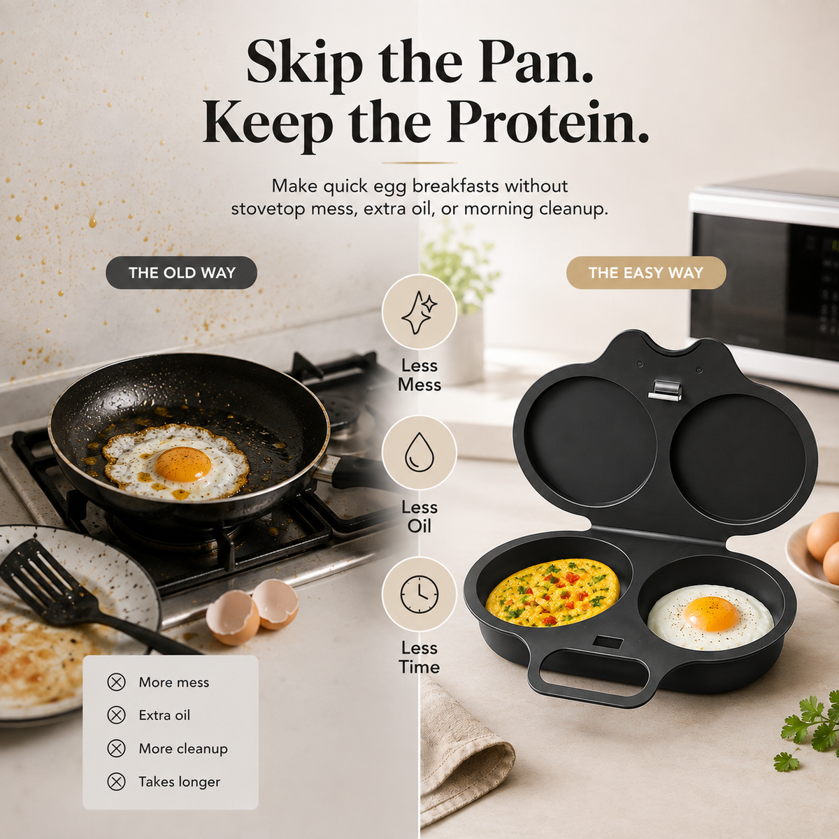 Easy Clean Microwave Omelette Maker, BPA-Free Food-Grade 2-Cup Round Egg Cooker & Poacher, Non-Stick Rapid Breakfast Egg Mold for Omelets, Poached Eggs & Breakfast Sandwiches, Dishwasher Safe