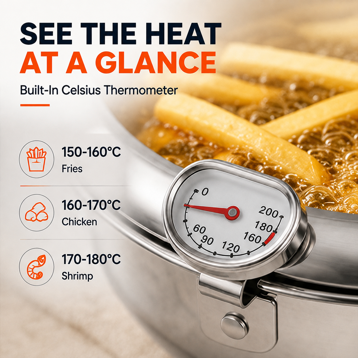 🍗 304 Stainless Steel Deep Fryer Pot | Thermometer + Drip Rack for Perfect Frying