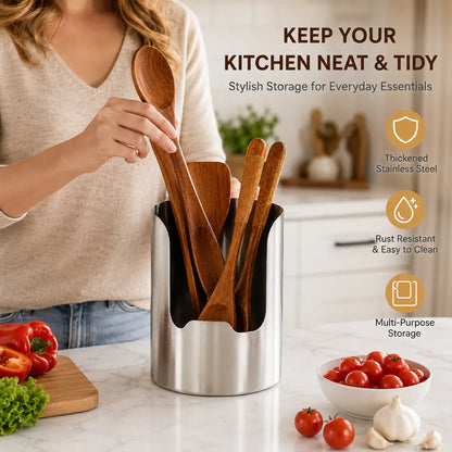 1 Count, Thickened Stainless Steel Utensil Organizer, Rust Resistant Easy to Clean Multi-purpose Storage Holder for Kitchen Countertop