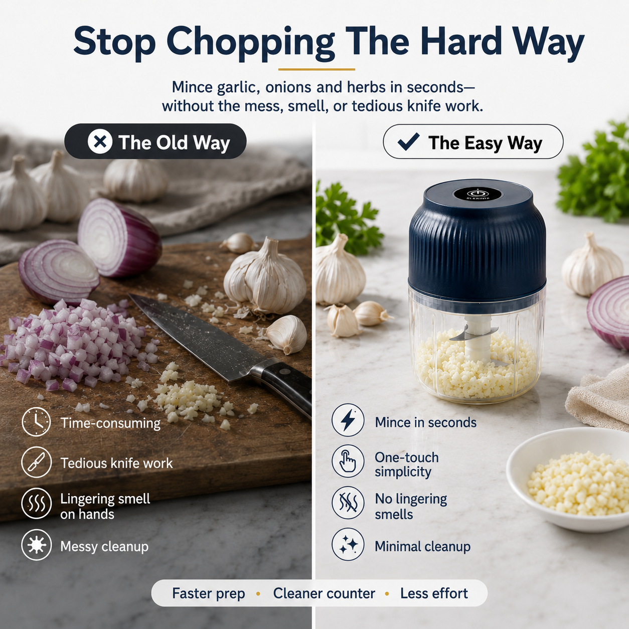 Electric Garlic Chopper, 300ML Cordless Mini Food Processor & Portable Veggie Chopper with 4 Sharp Stainless Steel Blades, One-Touch Garlic Grinder Masher for Ginger, Chili, Onion, Meat, Baby Food & Spices