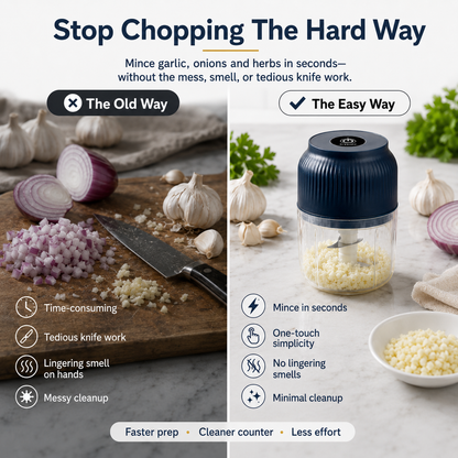 Electric Garlic Chopper, 300ML Cordless Mini Food Processor & Portable Veggie Chopper with 4 Sharp Stainless Steel Blades, One-Touch Garlic Grinder Masher for Ginger, Chili, Onion, Meat, Baby Food & Spices
