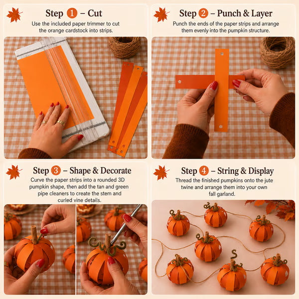 DIY Paper Pumpkin Garland Craft Kit – Fall & Halloween Decoration Set for Home, Parties & Kids Crafts