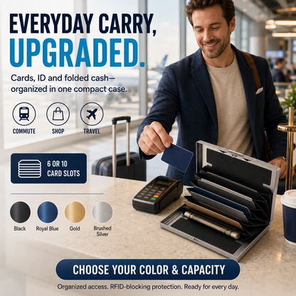RFID-Blocking Stainless Steel Card Wallet – 6/10-Card Slim Organizer