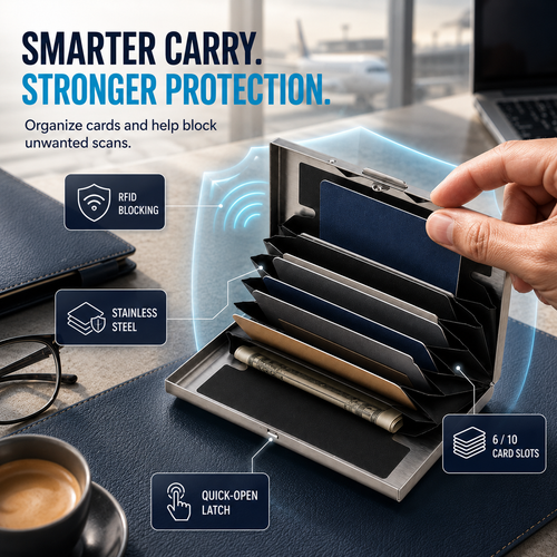 RFID-Blocking Stainless Steel Card Wallet – 6/10-Card Slim Organizer