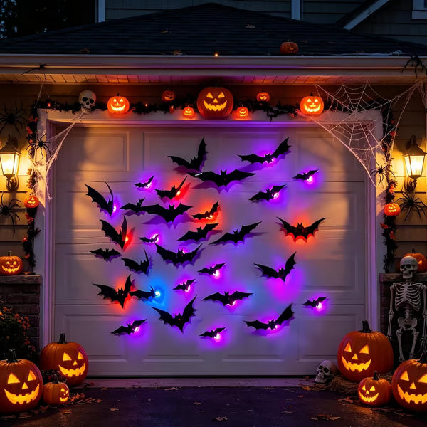 72 Pack Remote Control Light-Up 3D Halloween Bat Wall Decor – Flashing Bat Stickers for Indoor Party, Bedroom, Bathroom Mirror, Garage & Door Decorations