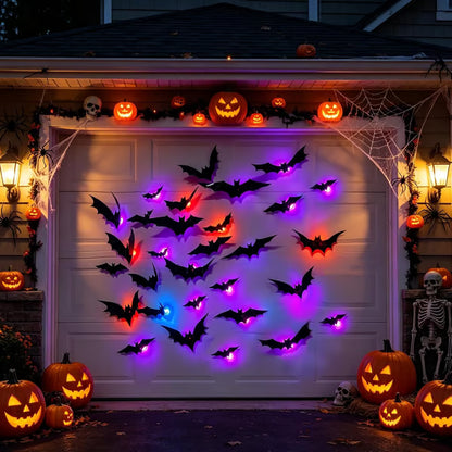 72 Pack Remote Control Light-Up 3D Halloween Bat Wall Decor – Flashing Bat Stickers for Indoor Party, Bedroom, Bathroom Mirror, Garage & Door Decorations